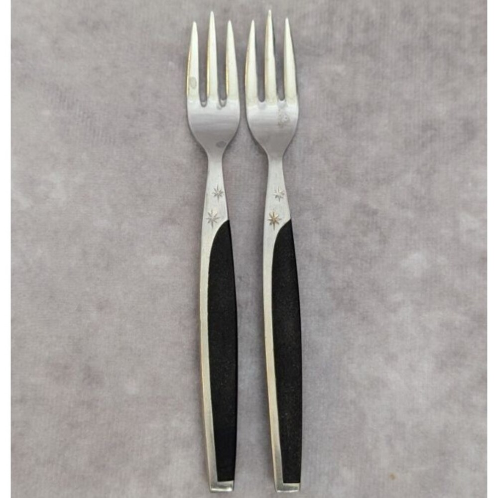 2 Mar-Crest Ebony Elegance Atomic Star Cocktail Forks Black Vintage 5 5/8”